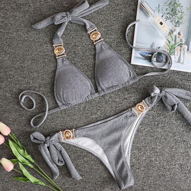 Women Bikinis Crystal Diamond Bikini Set-STYLEGOING