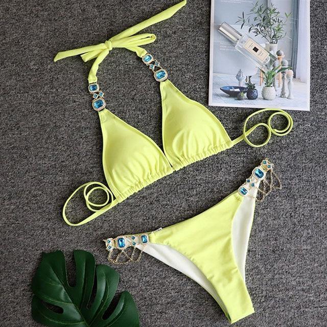 Women Bikinis Crystal Diamond Bikini Set-STYLEGOING