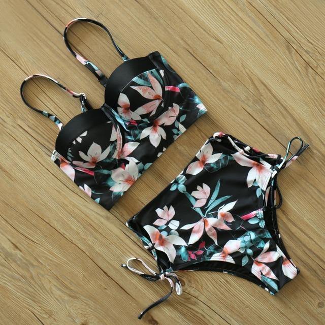 High Waist Floral Two Pieces Swimsuit-STYLEGOING