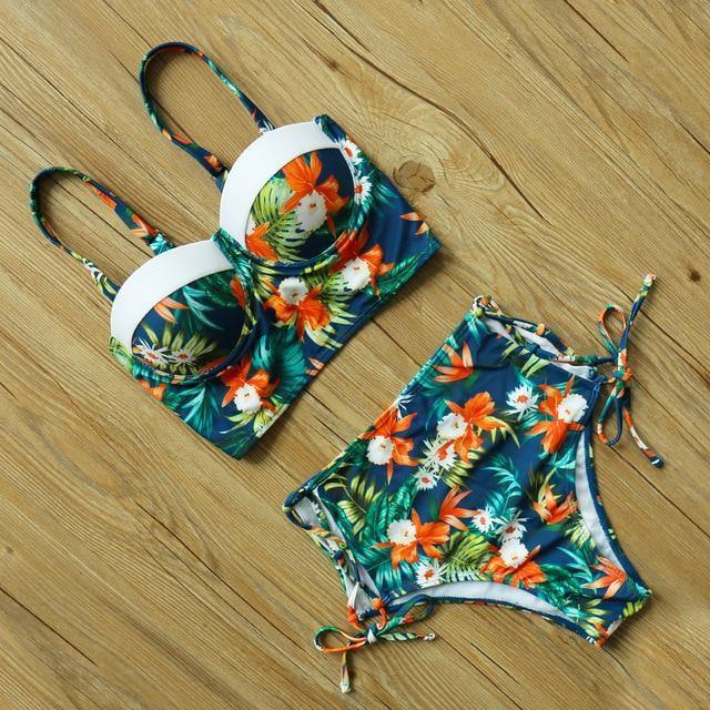 High Waist Floral Two Pieces Swimsuit-STYLEGOING