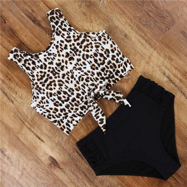 High Waist Bikini Leopard Floral Swimsuit-STYLEGOING