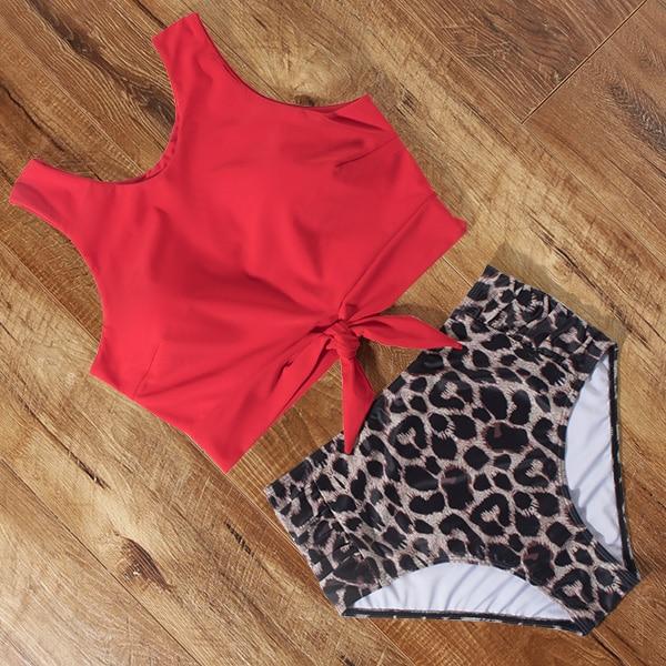 High Waist Bikini Leopard Floral Swimsuit-STYLEGOING