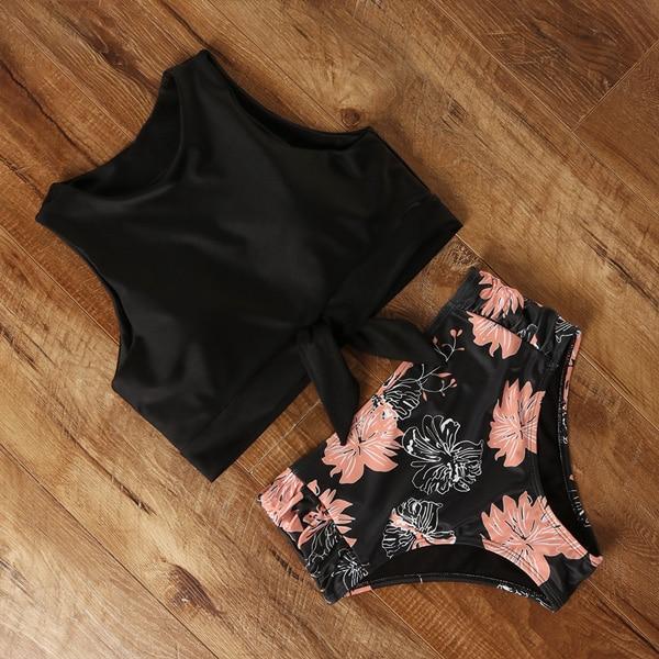 High Waist Bikini Leopard Floral Swimsuit-STYLEGOING