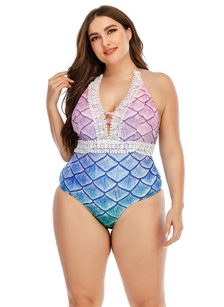 Plus Size One Piece Halter Swimwear-STYLEGOING