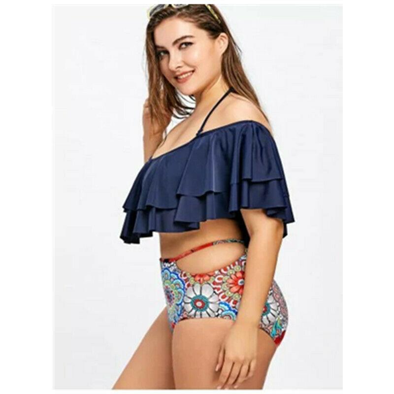 Plus Size High Waist Ruffle Bra Bikini-STYLEGOING