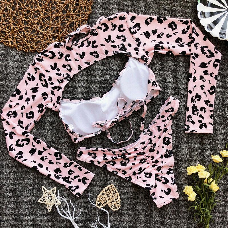 Long Sleeves Leopard 3PCS Set Swimwear-STYLEGOING