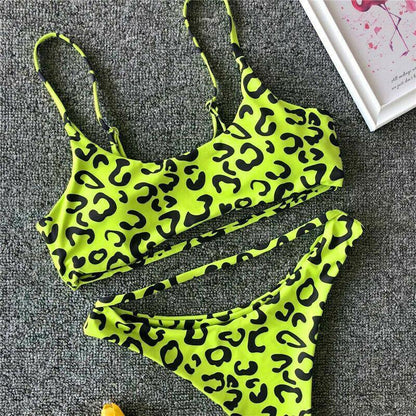 Leopard Print Solid Bikini Set Suits Swimwear-STYLEGOING