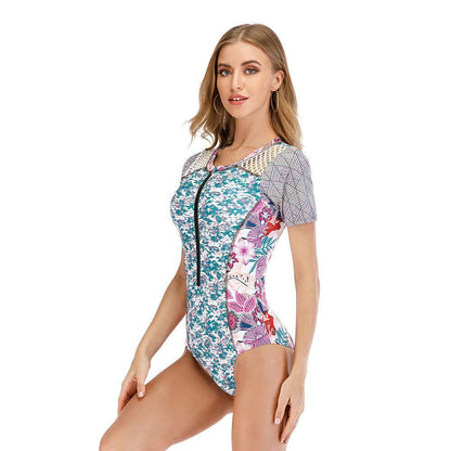 Short Sleeve One Piece Rash Guard Swimwear-STYLEGOING