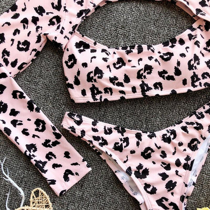 Long Sleeves Leopard 3PCS Set Swimwear-STYLEGOING