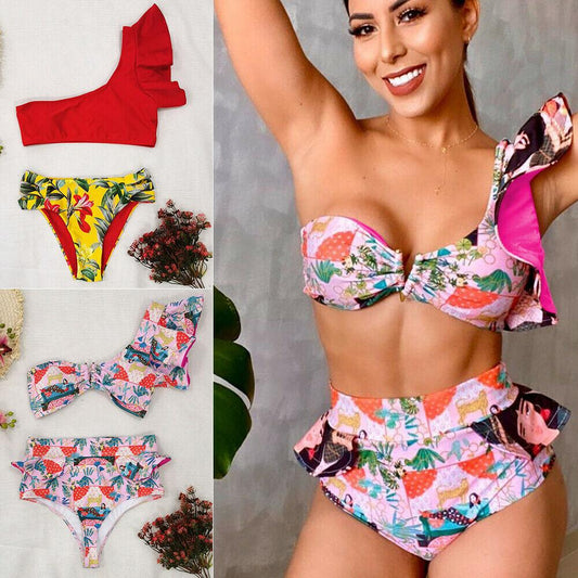 One Shoulder High Waist Bra Bikini Set-STYLEGOING