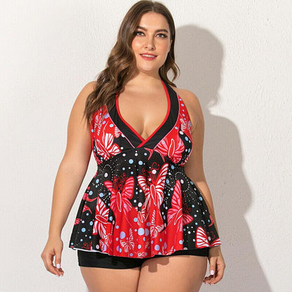 Plus Size Stripe Floral Swimwear Bikini-STYLEGOING