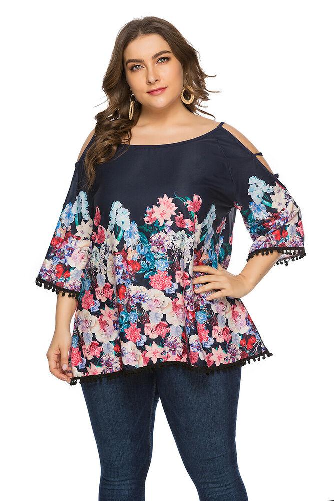 Floral Print Casual Blouse Plus Size T-Shirt-STYLEGOING