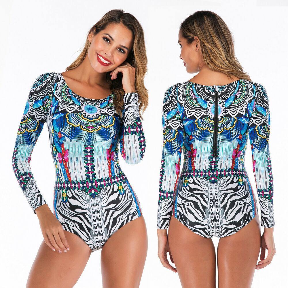 Sexy Long Sleeve Zip Back One Piece Swimsuit-STYLEGOING