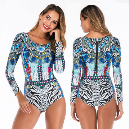 Sexy Long Sleeve Zip Back One Piece Swimsuit-STYLEGOING