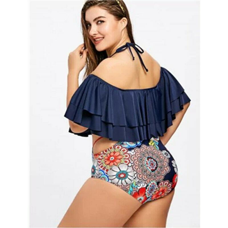 Plus Size High Waist Ruffle Bra Bikini-STYLEGOING
