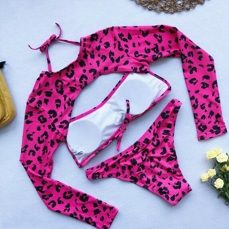 Long Sleeves Leopard 3PCS Set Swimwear-STYLEGOING
