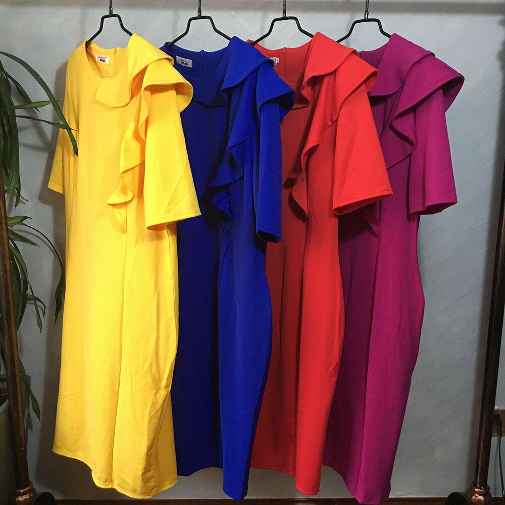 Womens Plus Size Ruffle Midi Bodycon Dress-STYLEGOING