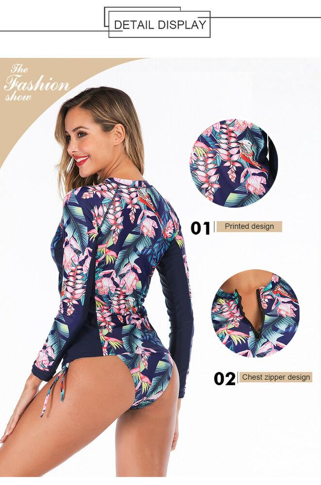 Women Long Sleeve Rash Guard Swimwear-STYLEGOING
