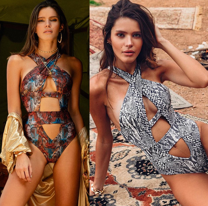 Women Snake Print Bikini Swimsuit-STYLEGOING
