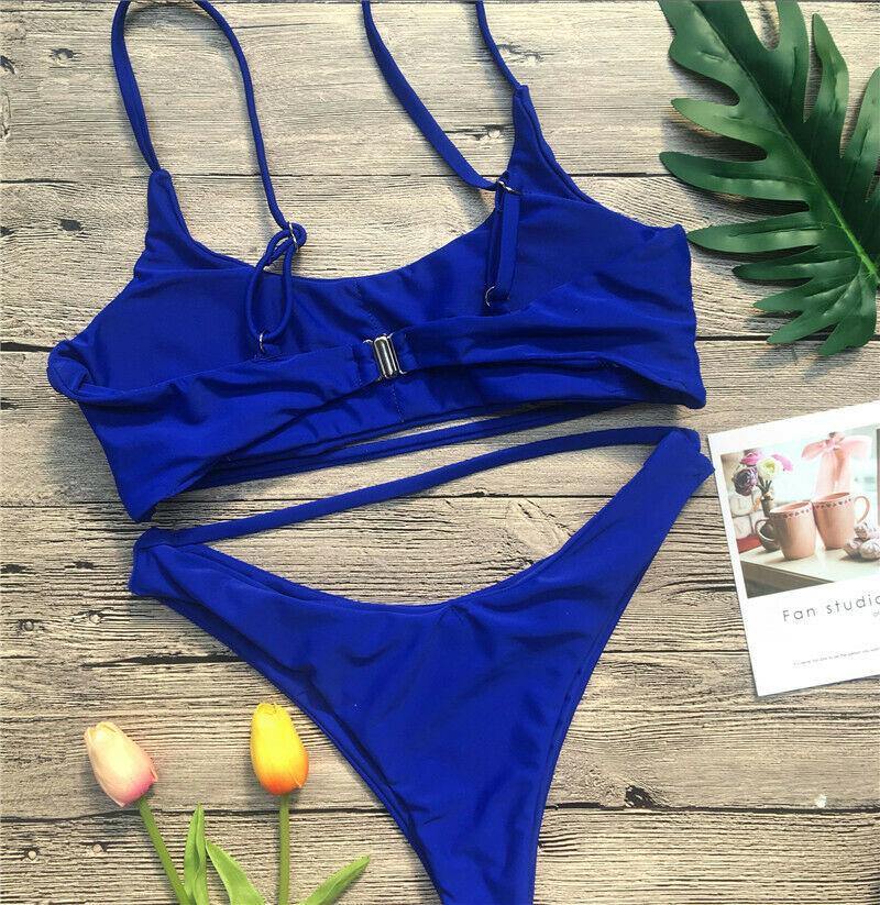 Leopard Print Solid Bikini Set Suits Swimwear-STYLEGOING