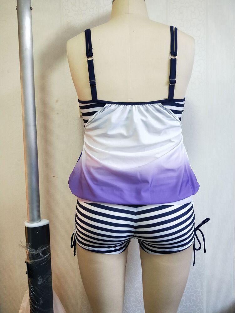 Plus Size Stripe Bathing Suit Bikini-STYLEGOING