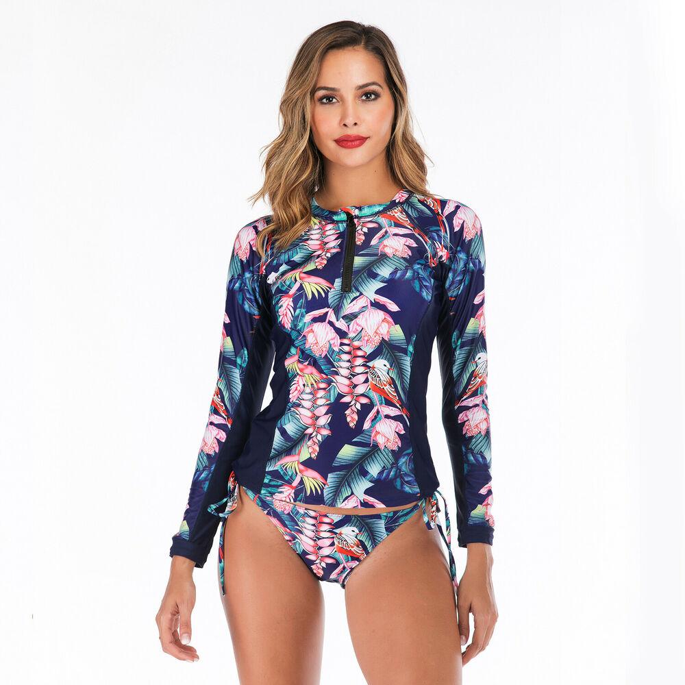 Women Long Sleeve Rash Guard Swimwear-STYLEGOING