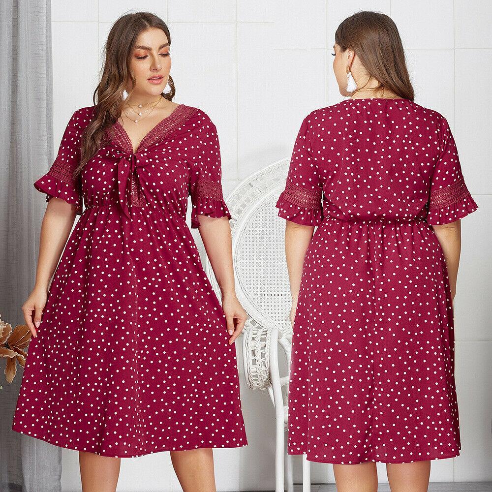 Plus Size Casual Dress V-neck Midi Dresses-STYLEGOING