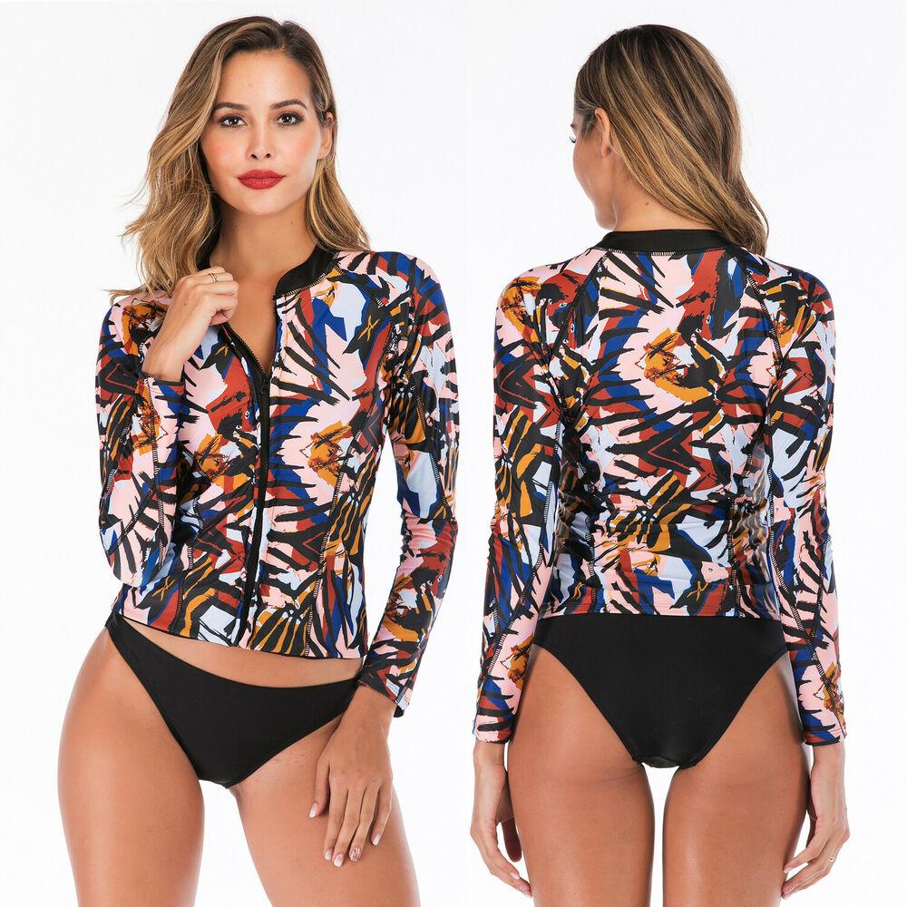 Women Zip Front Long Sleeve Swimwear-STYLEGOING