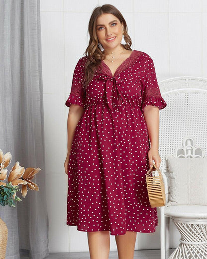 Plus Size Casual Dress V-neck Midi Dresses-STYLEGOING