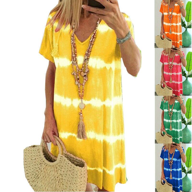 Summer Tie-dye Short Sleeve Mini Sundress-STYLEGOING