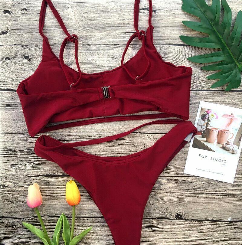 Leopard Print Solid Bikini Set Suits Swimwear-STYLEGOING