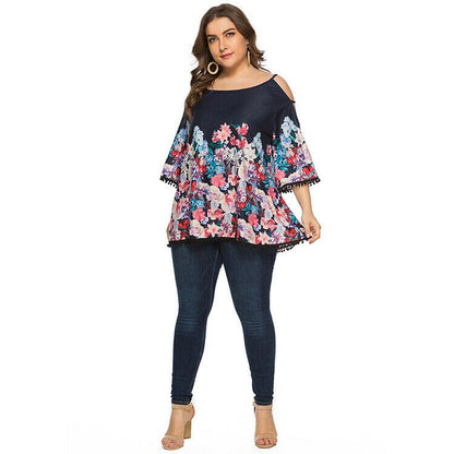 Floral Print Casual Blouse Plus Size T-Shirt-STYLEGOING