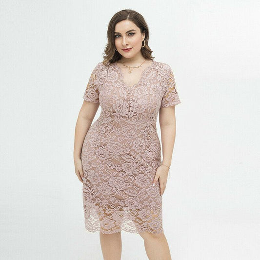 Womens Plus Size Lace Dresses-STYLEGOING