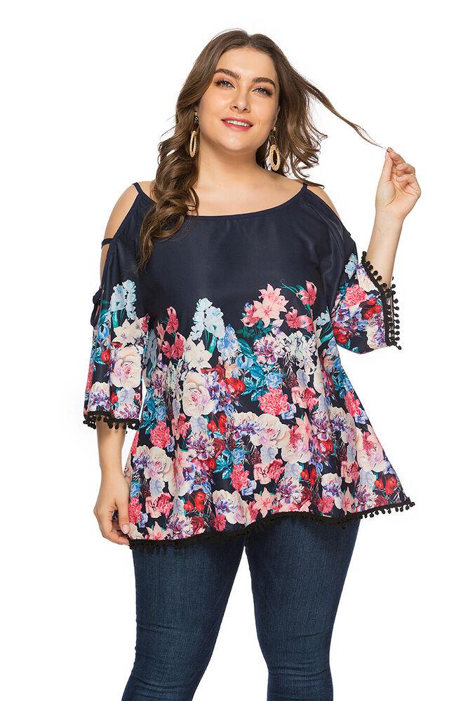 Floral Print Casual Blouse Plus Size T-Shirt-STYLEGOING