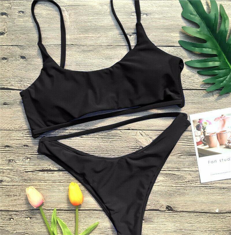 Leopard Print Solid Bikini Set Suits Swimwear-STYLEGOING