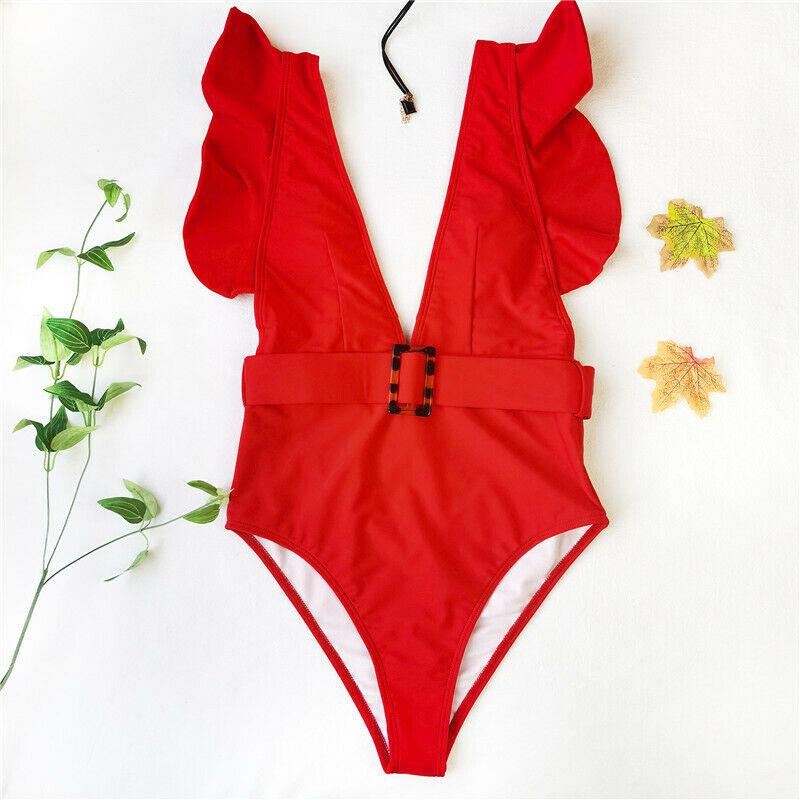 Sexy Solid Falbala Bikini with Buckle-STYLEGOING