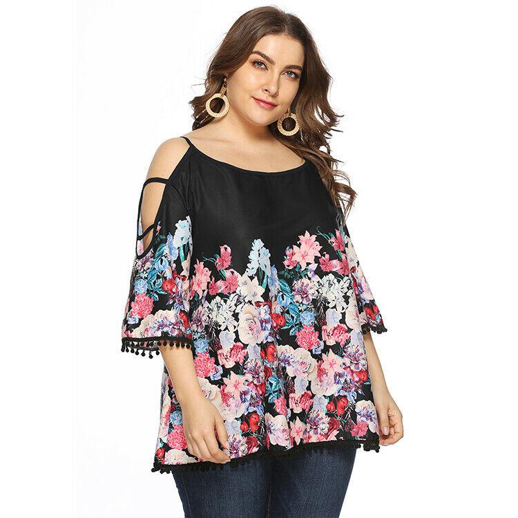 Floral Print Casual Blouse Plus Size T-Shirt-STYLEGOING