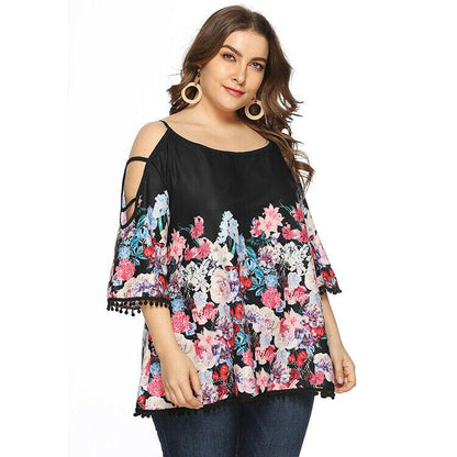 Floral Print Casual Blouse Plus Size T-Shirt-STYLEGOING