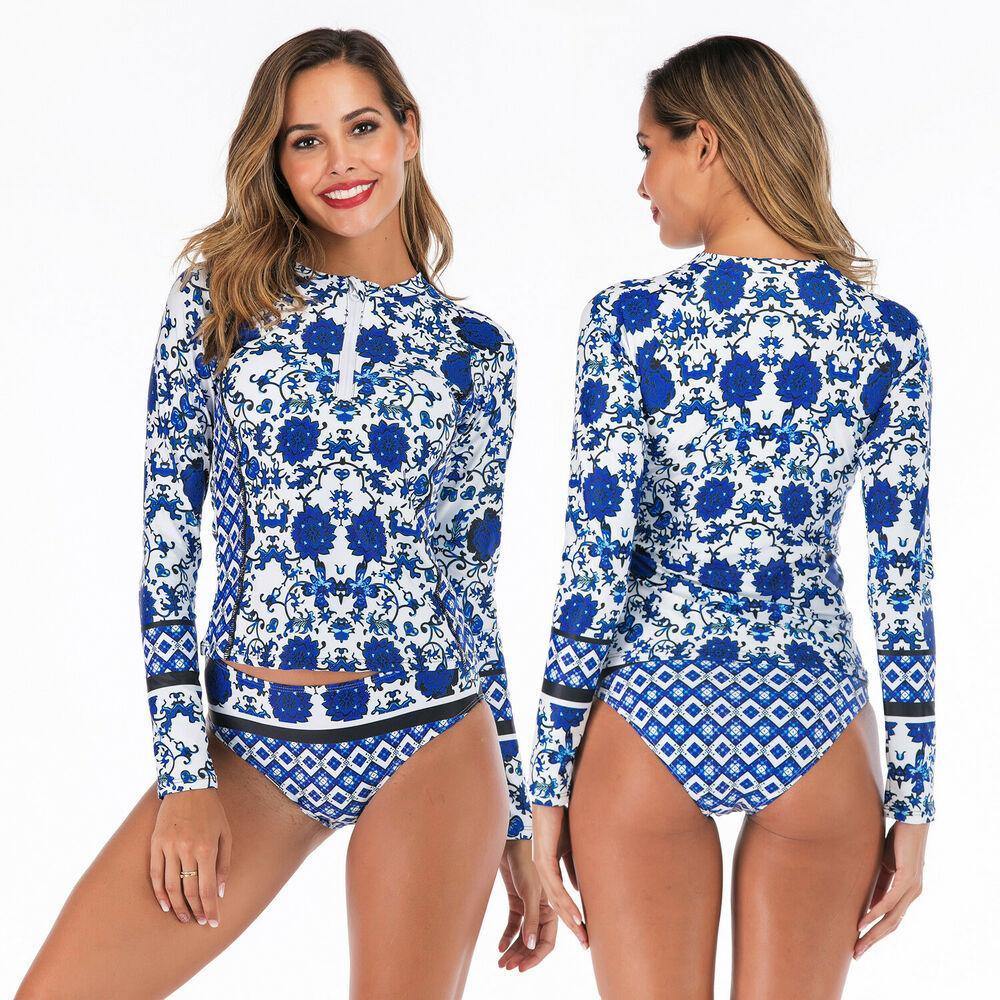 Long Sleeve Two Piece Rash Guard Swimwear-STYLEGOING