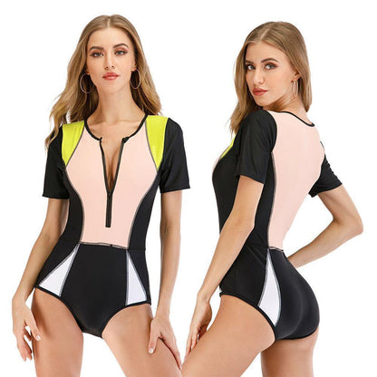 Short Sleeve One Piece Rash Guard Swimwear-STYLEGOING