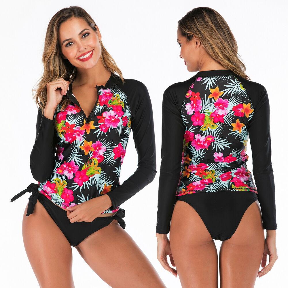 Surf Swim Zip Front Two Piece Swimsuit Set-STYLEGOING