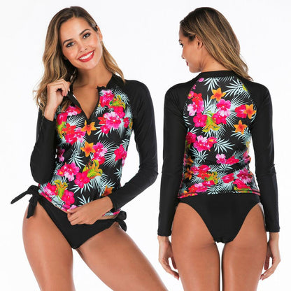 Surf Swim Zip Front Two Piece Swimsuit Set-STYLEGOING
