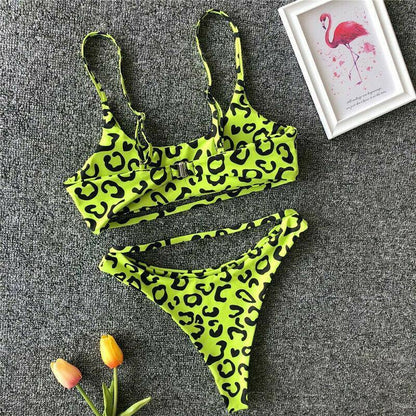 Leopard Print Solid Bikini Set Suits Swimwear-STYLEGOING