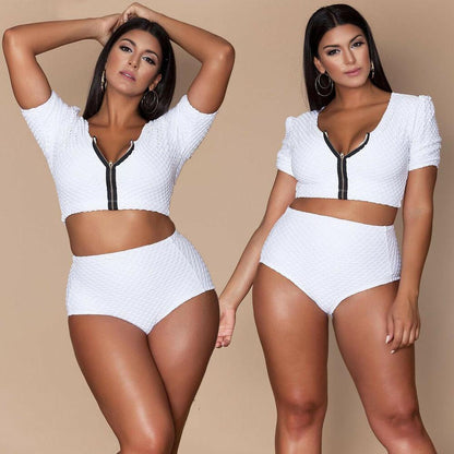 Plus Size High Waist Zipper Swimsuit-STYLEGOING