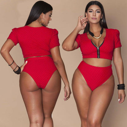 Plus Size High Waist Zipper Swimsuit-STYLEGOING