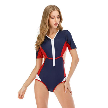 Short Sleeve One Piece Rash Guard Swimwear-STYLEGOING
