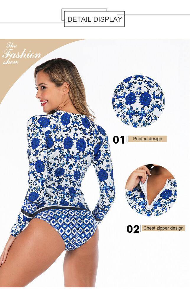 Long Sleeve Two Piece Rash Guard Swimwear-STYLEGOING