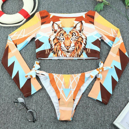 Rash Guard Bikini Tiger Print Swimwear-STYLEGOING