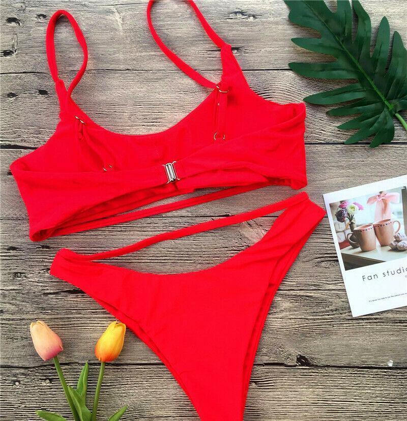 Leopard Print Solid Bikini Set Suits Swimwear-STYLEGOING