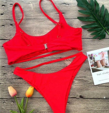 Leopard Print Solid Bikini Set Suits Swimwear-STYLEGOING